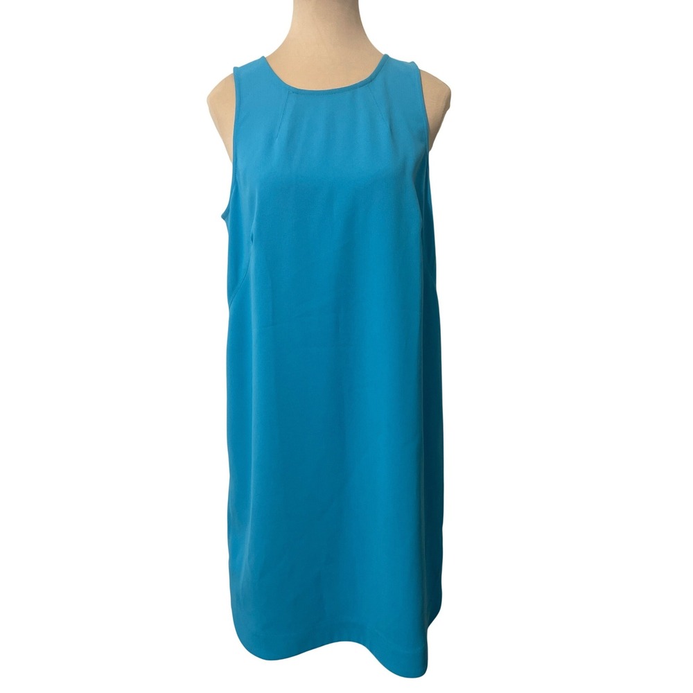 Ann Taylor Sheath Dress Blue Sleeveless Button Back Minimalist Career Women 10